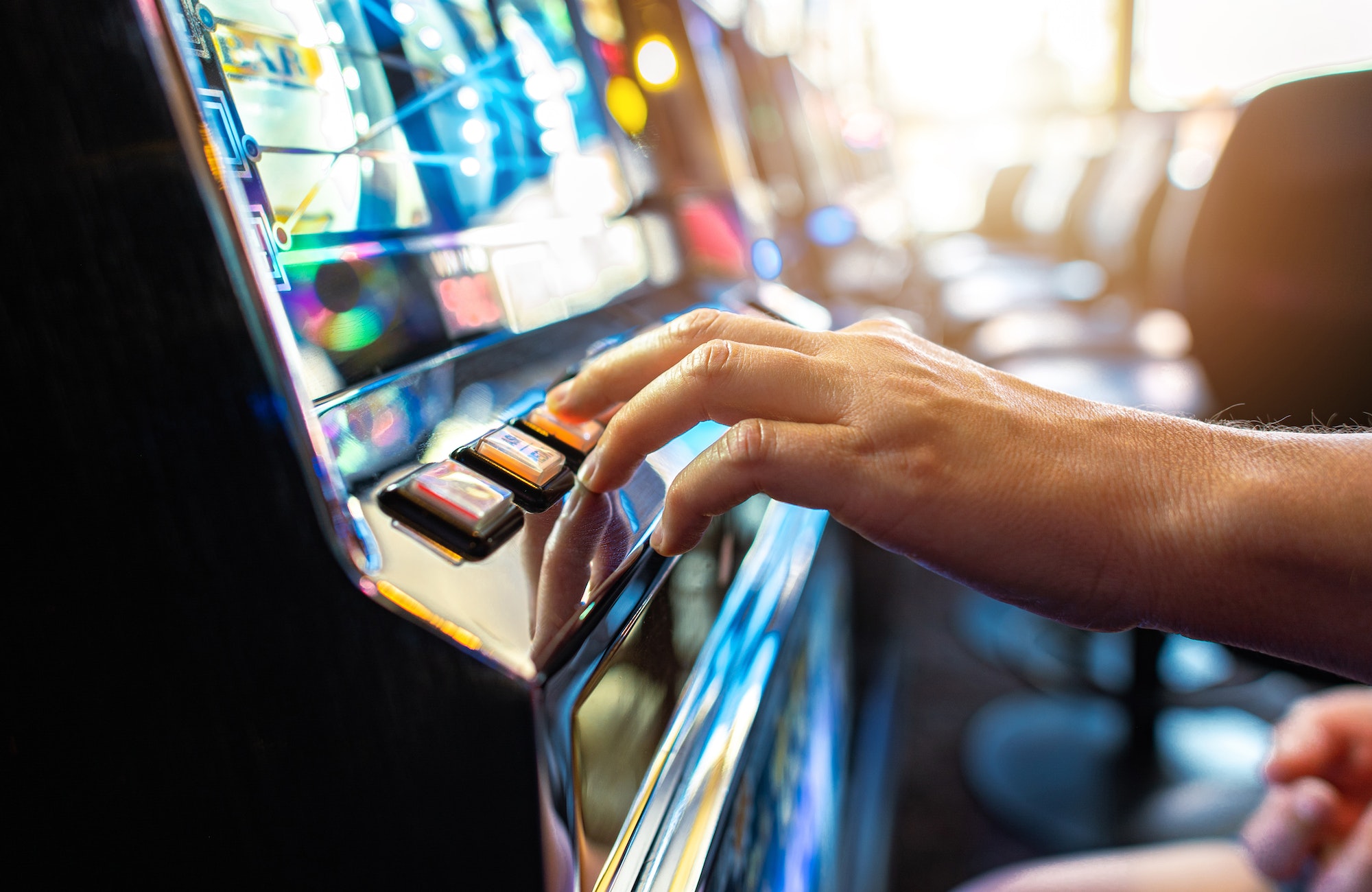 Woman Playing Classic Slot Machine