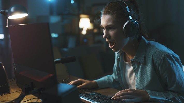 Girl playing online video games